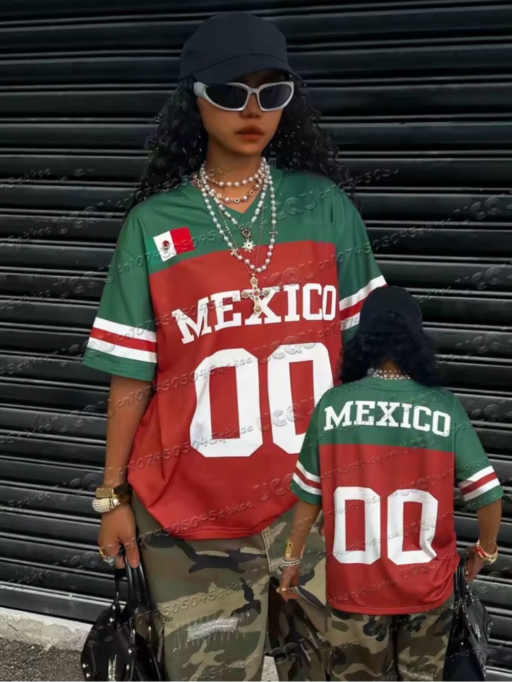 Mexico Graphic Women Jersey Tee in Green & Red
